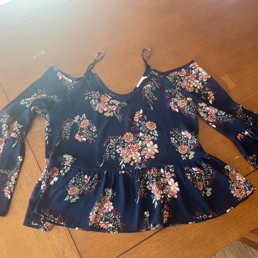 Sienna Sky Floral Cold Shoulder Blouse - Navy and Pink